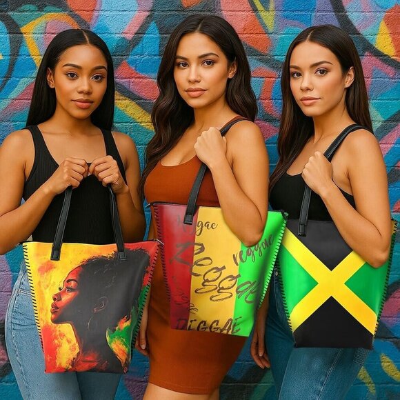 African American Women Tote Bag Faux Leather Jamaican Flag Festival Beach Party main image 6